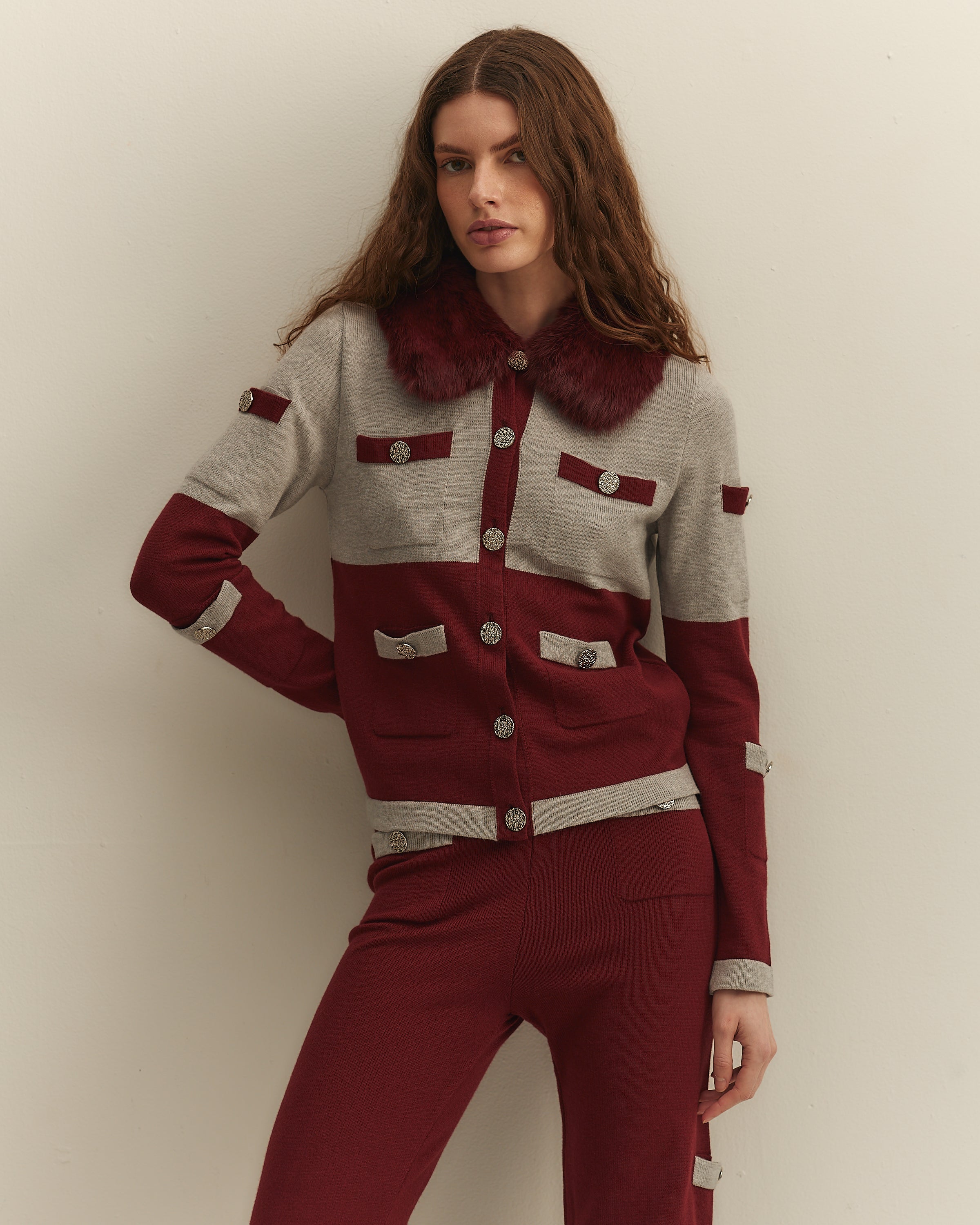 Cardigan tricot bolsos bicolor cranberry – MES