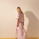 Saia Algodão Longa Bolso Bordado Rosa Blush - Shop Mes
