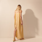Shop Mes - Vestido linho decote coração pregas midi marzipã