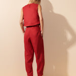 Shop Mes Calça linho barrel com cinto flamme