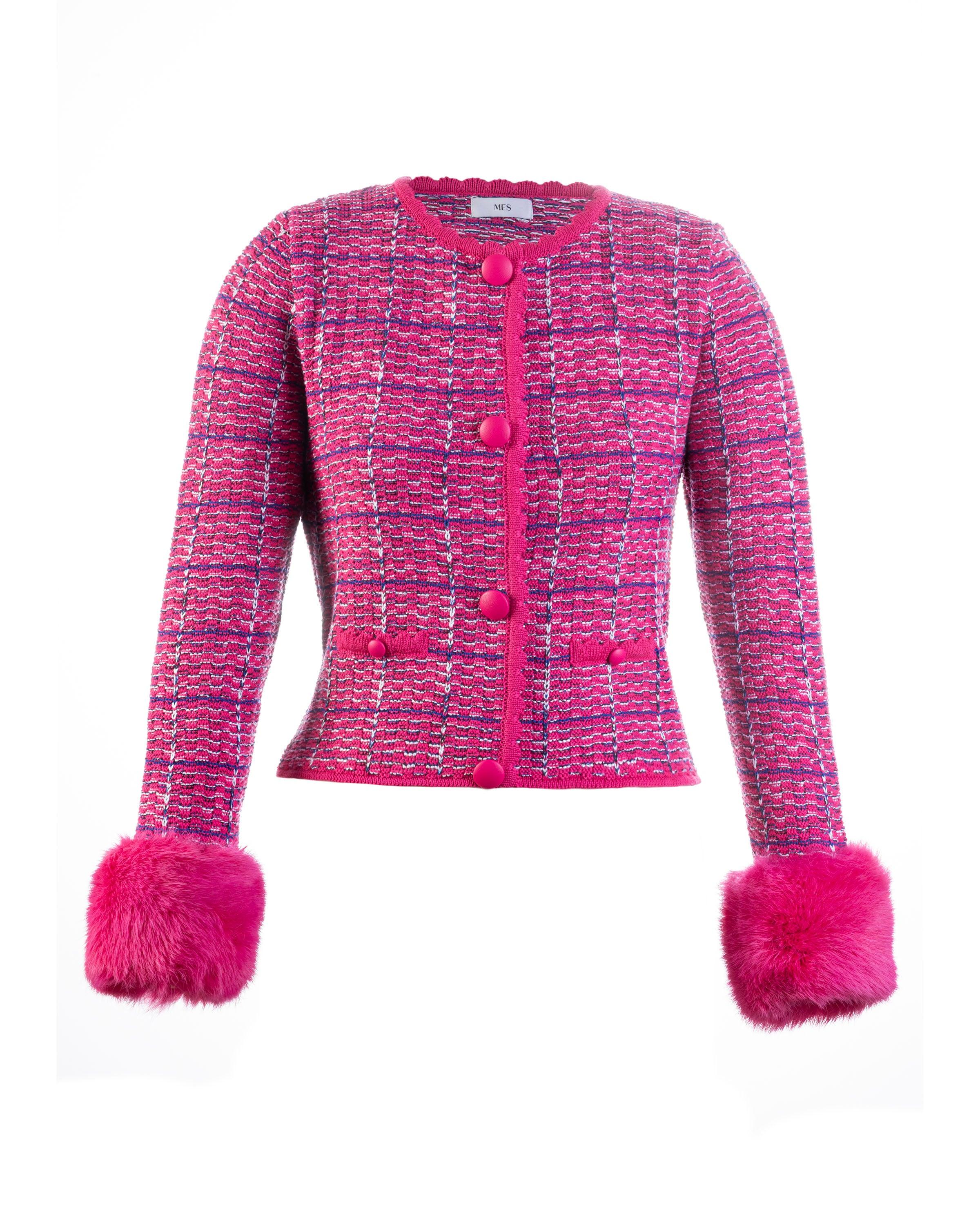新品[ liter ］magaret wool tweed cardigan Cardigan tricot tweed pink – MES