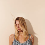 Blusa linho pregas detalhe pérolas hortencia