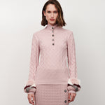 Blusa tricot gola roule botões punho pele rosé