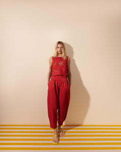 Calça linho barrel com cinto flamme