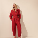 Camisa linho oversized punho bordado flamê