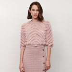 Casaqueto em renda de tricot zigzag rose