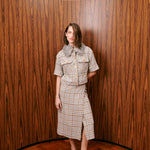 Casaqueto lã tweed gola pele cinza