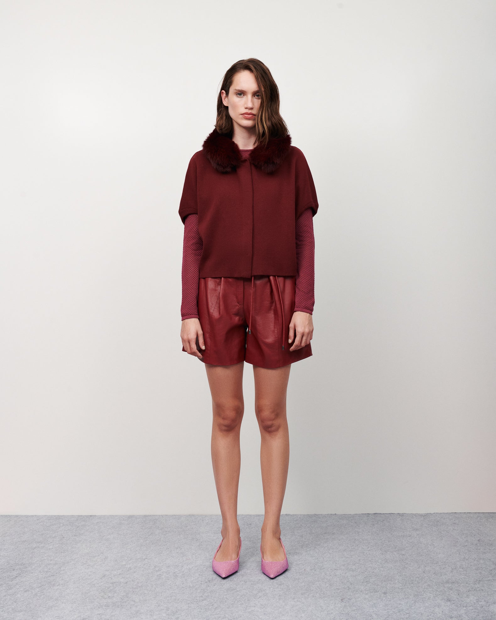 Casaqueto tricot gola pelo vino