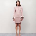 Mes - Blusa tricot gola roule botões punho pele rosé