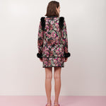 Mes - Cardigan tricot jacquard borboletas ombro/punho pele preto