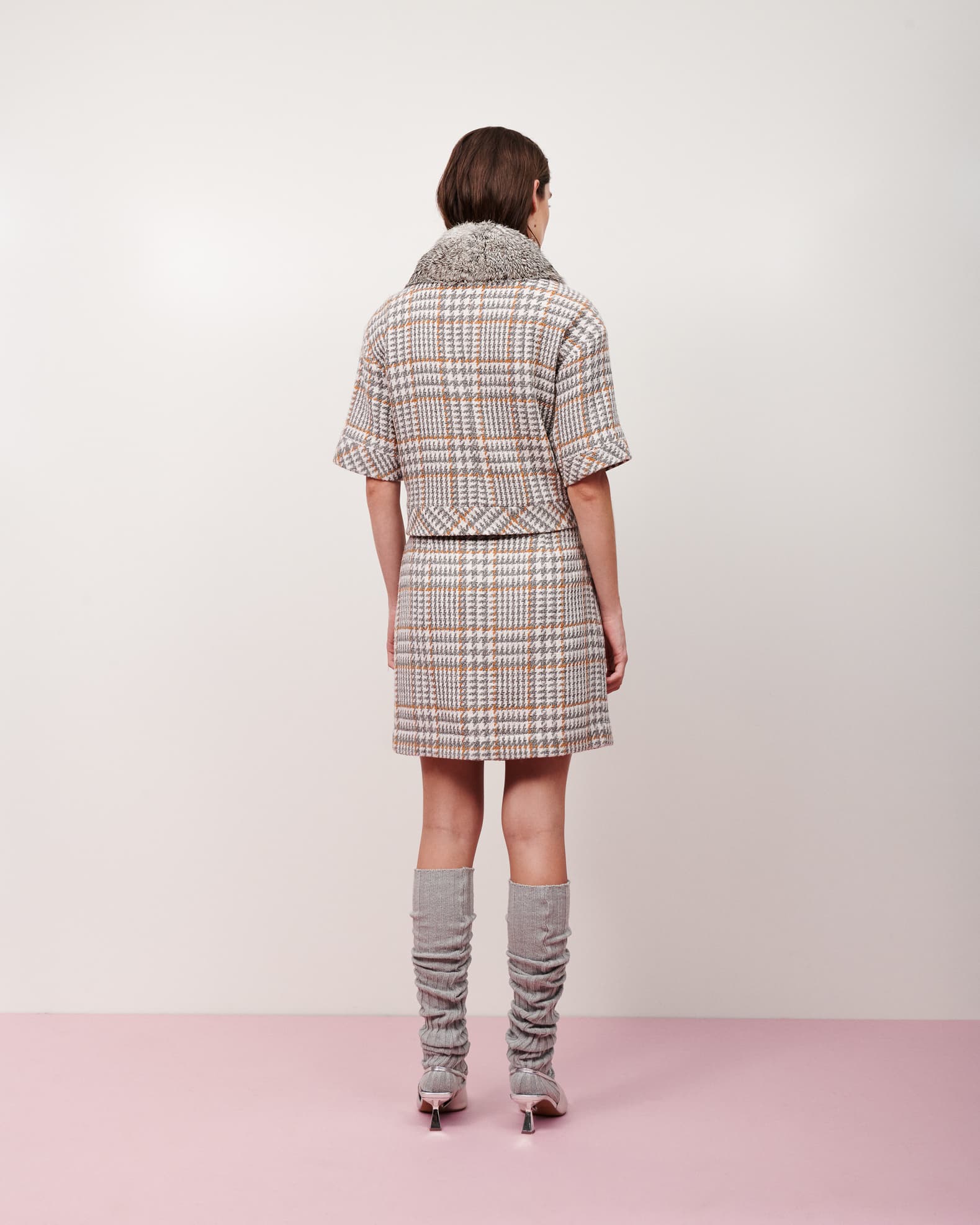 Mes - Saia lã tweed mini cinza