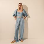 Top linho manga balloon cropped