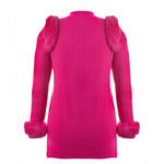 Cardigan tricot ombro/punho pelo pink - MES