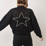 Cardigan tricot rendado estrelas preto - MES
