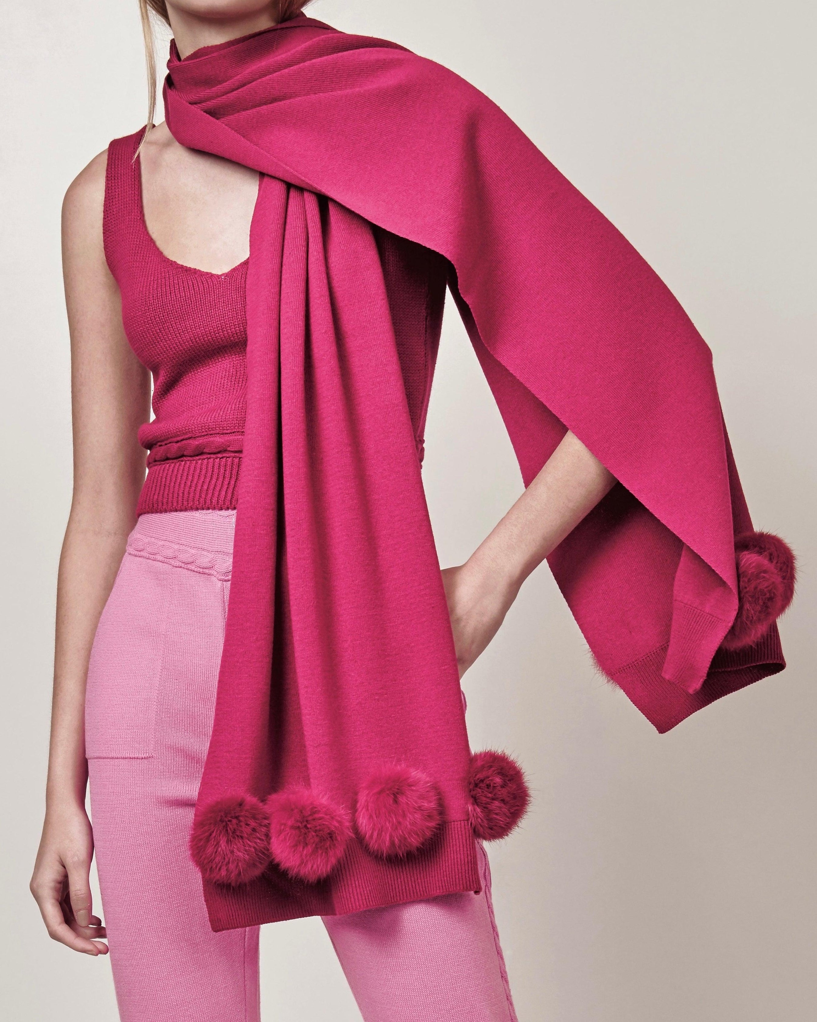 Xale tricot pompom pele pink - MES